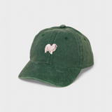Green Japanese Spitz personalised cotton baseball hat with embroidered dog design on front