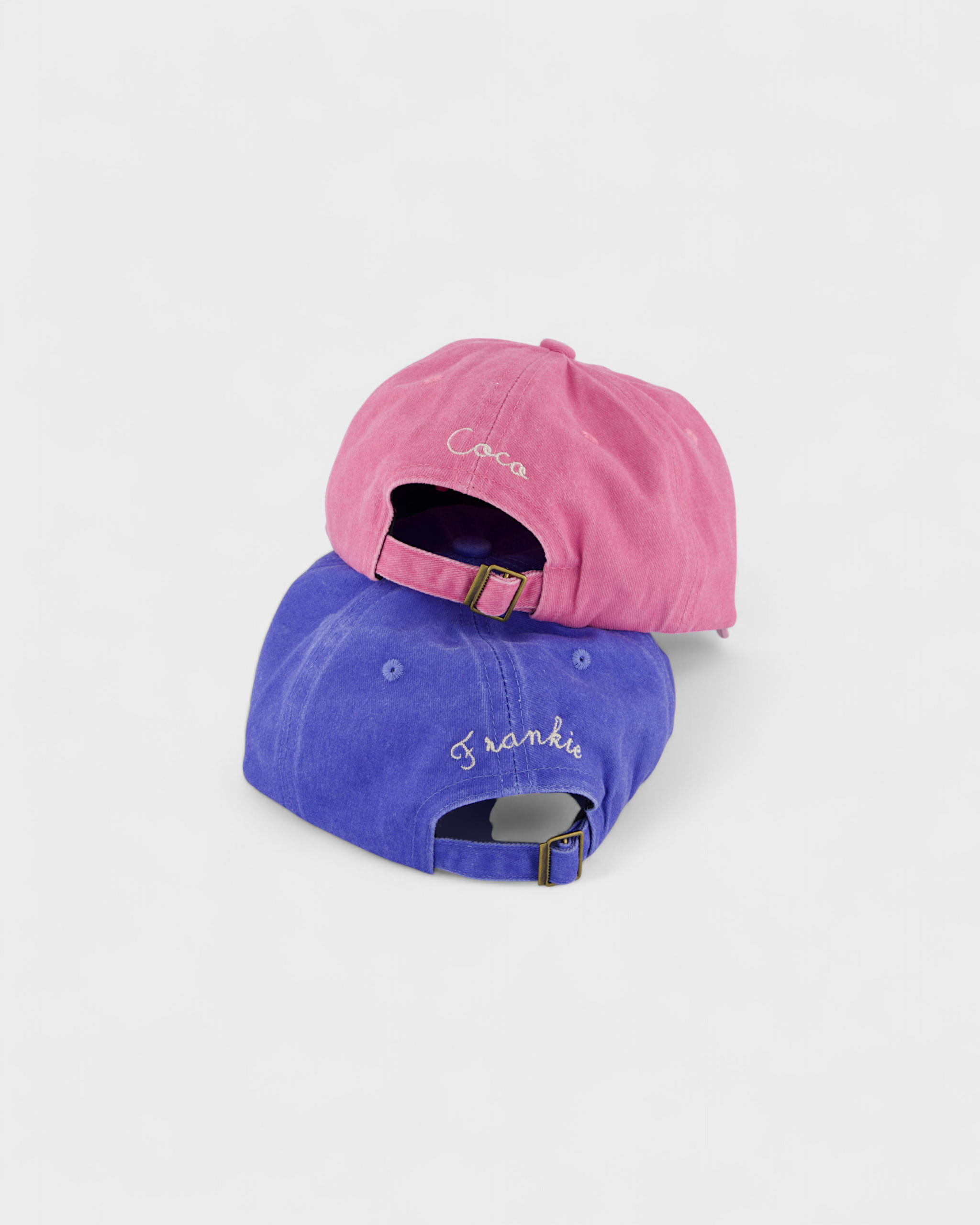 Bees Personalised Hat with embroidered names in blue and pink, made from 100% washed cotton.