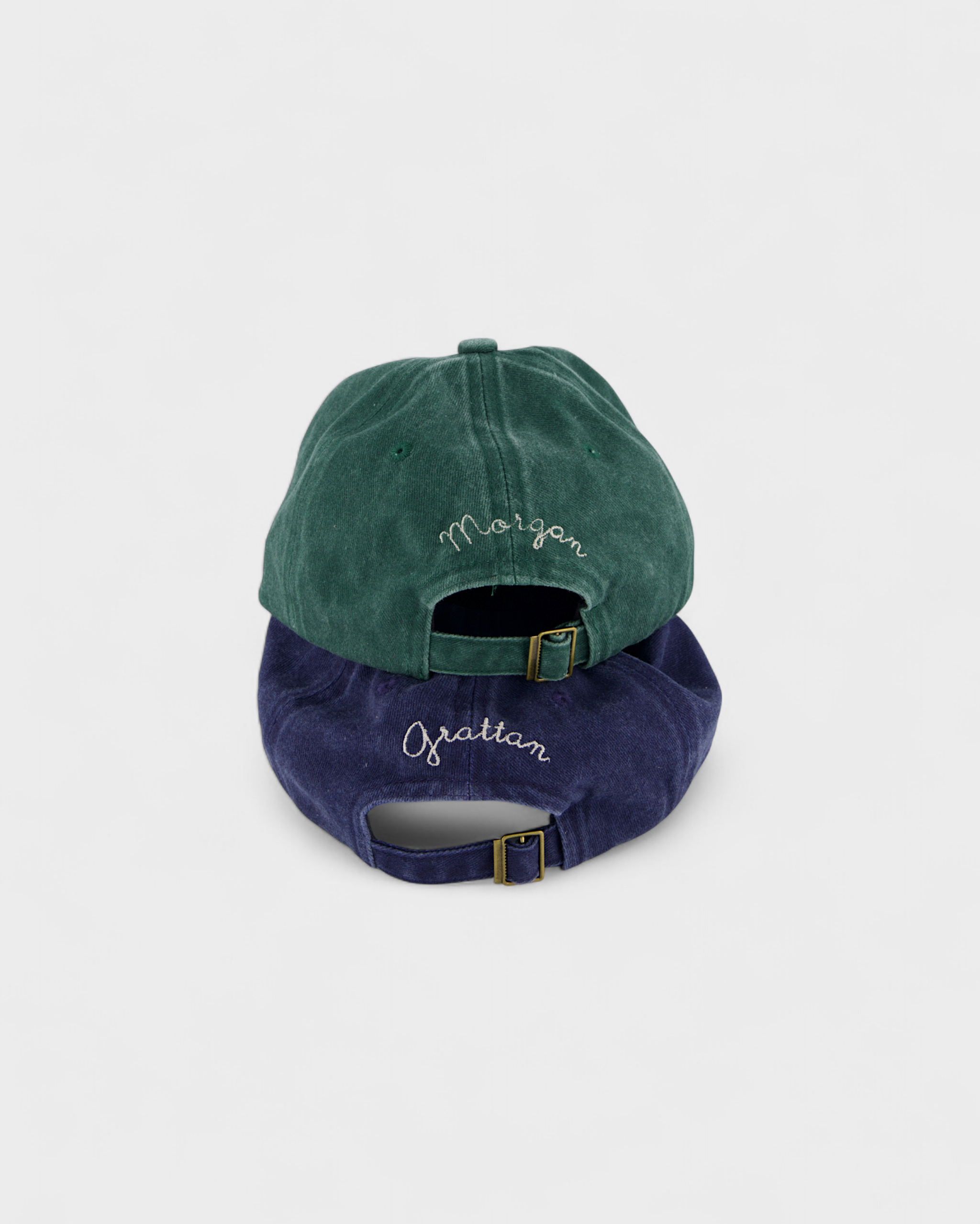 Bees Personalised Hat with custom embroidery, available in green and blue, made of 100% washed cotton.
