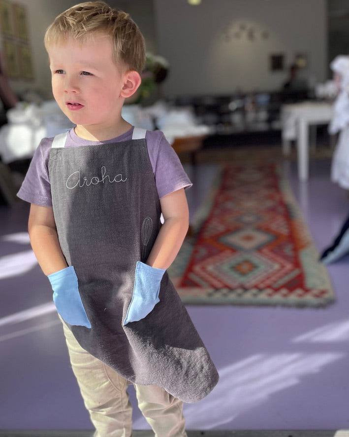 Kids Blue on Stone Grey Linen Apron