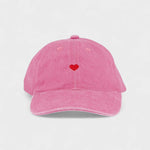Pink Love Heart Personalised Hat with embroidery design on front.