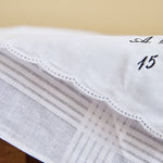 White men's cotton handkerchief with personalized embroidery and traditional 45cm size