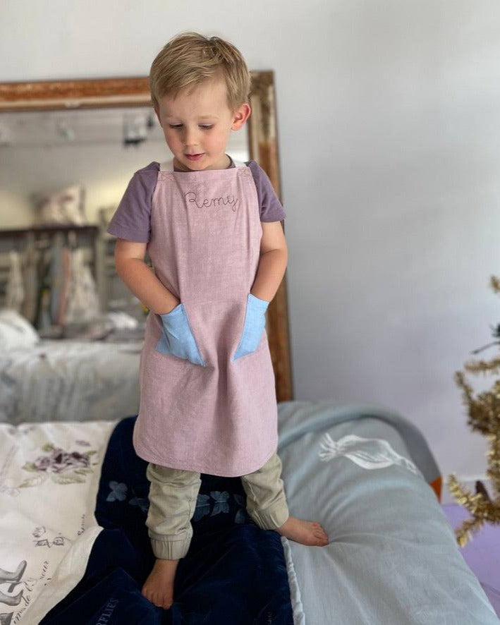 Kids Pink Linen Apron