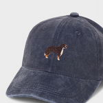 Navy blue Burmese Mountain Dog personalised cotton baseball hat with embroidered dog design
