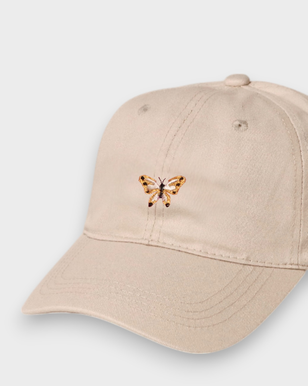 Pink butterfly embroidered personalised cotton baseball hat for kids and adults
