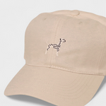 Dalmatian personalised hat with embroidered dog design on beige cotton.