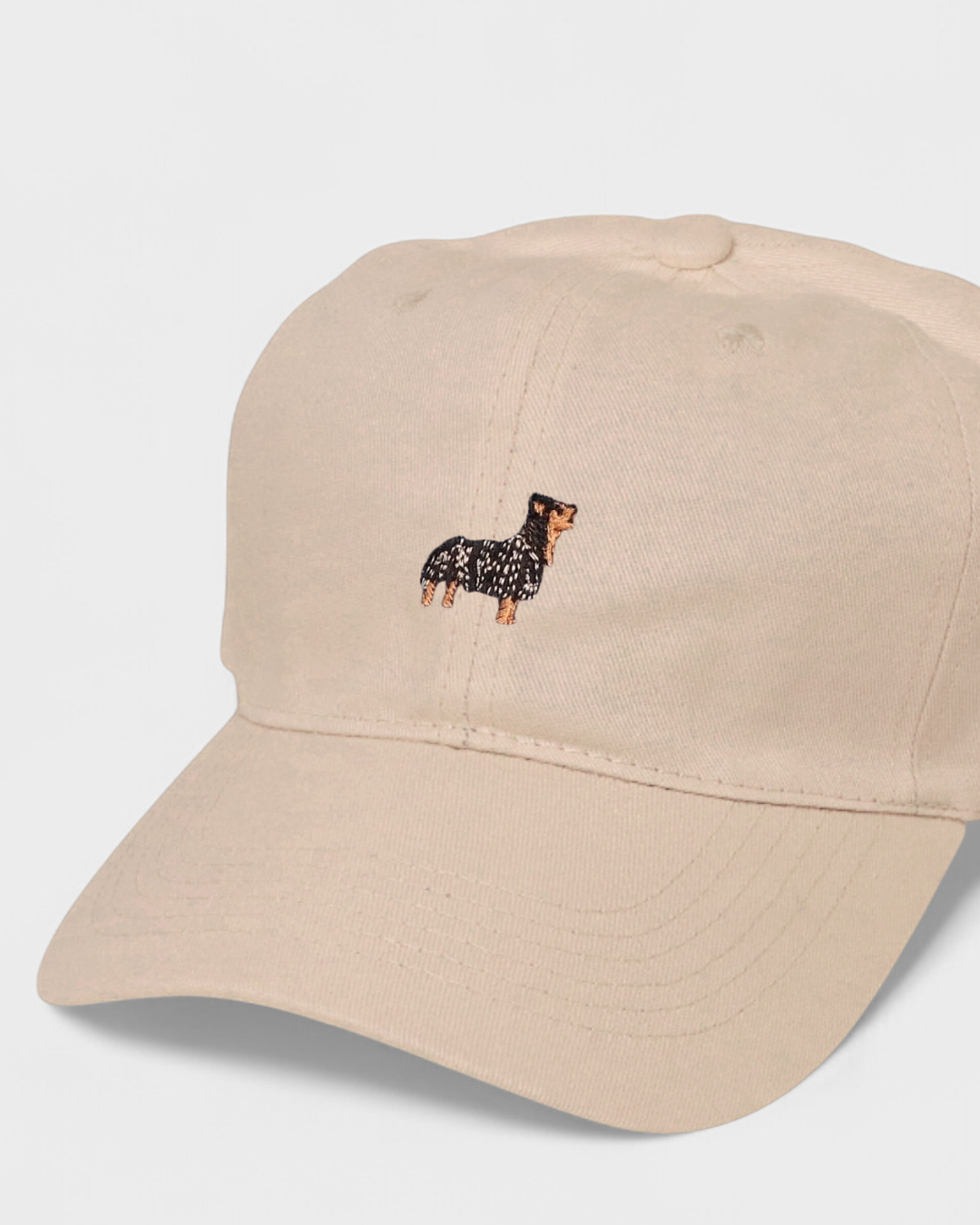Yorkie Personalised Hat with embroidered Yorkie design and customizable back, 100% washed cotton.
