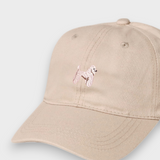 Beige Poodle Personalised Hat with hand-drawn embroidered poodle design, made from 100% washed cotton in classic baseball style.