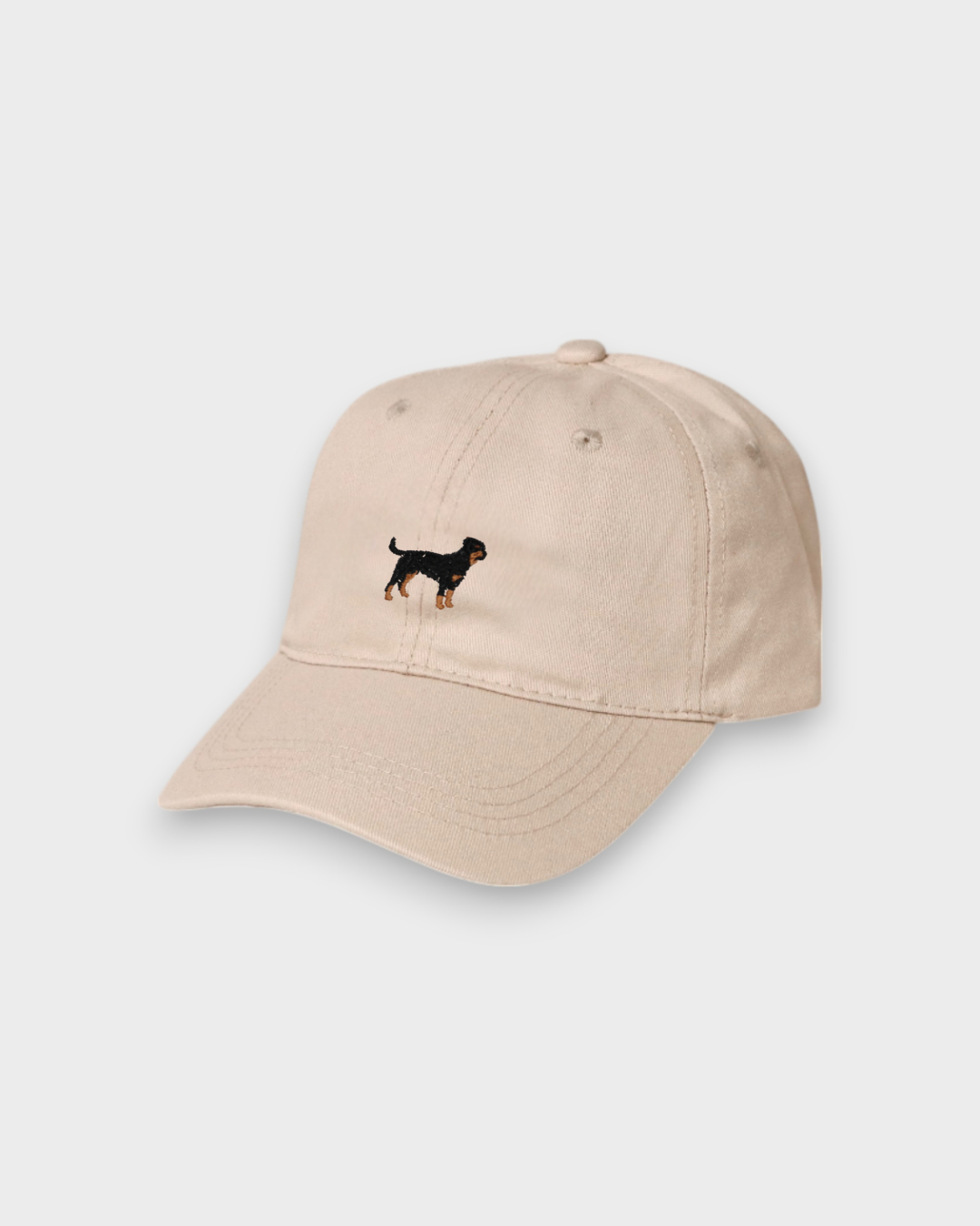 Bengal Personalised Hat beige baseball cap with embroidered Rottweiler design on front and custom embroidery option on back