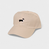 Border Collie embroidered personalised hat in washed cotton baseball fit.