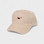 Beige baseball cap with embroidered Beagle design and customizable text on the back.