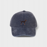Doberman personalised hat with hand-embroidered Dobermann Pinscher design on washed cotton baseball cap