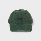 Green Dobermann Personalised Hat with embroidered Dobermann Pinscher design on front in cotton baseball style