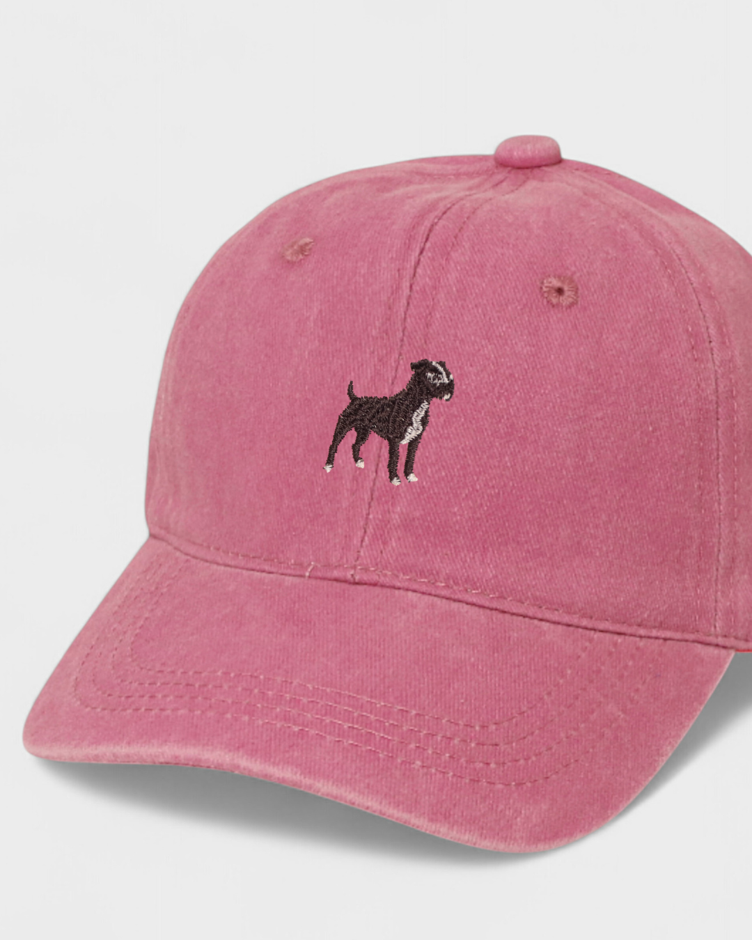 Staffordshire Bull Terrier embroidered pink baseball cap.