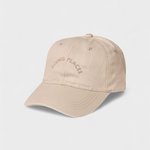 Beige "Going Places" personalised hat with embroidered text, classic baseball fit.
