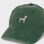 Dalmatian personalised hat with embroidered Dalmatian design on green cotton.