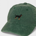 Green Bengal Personalised Hat with hand-embroidered Rottweiler design on front and customizable back embroidery