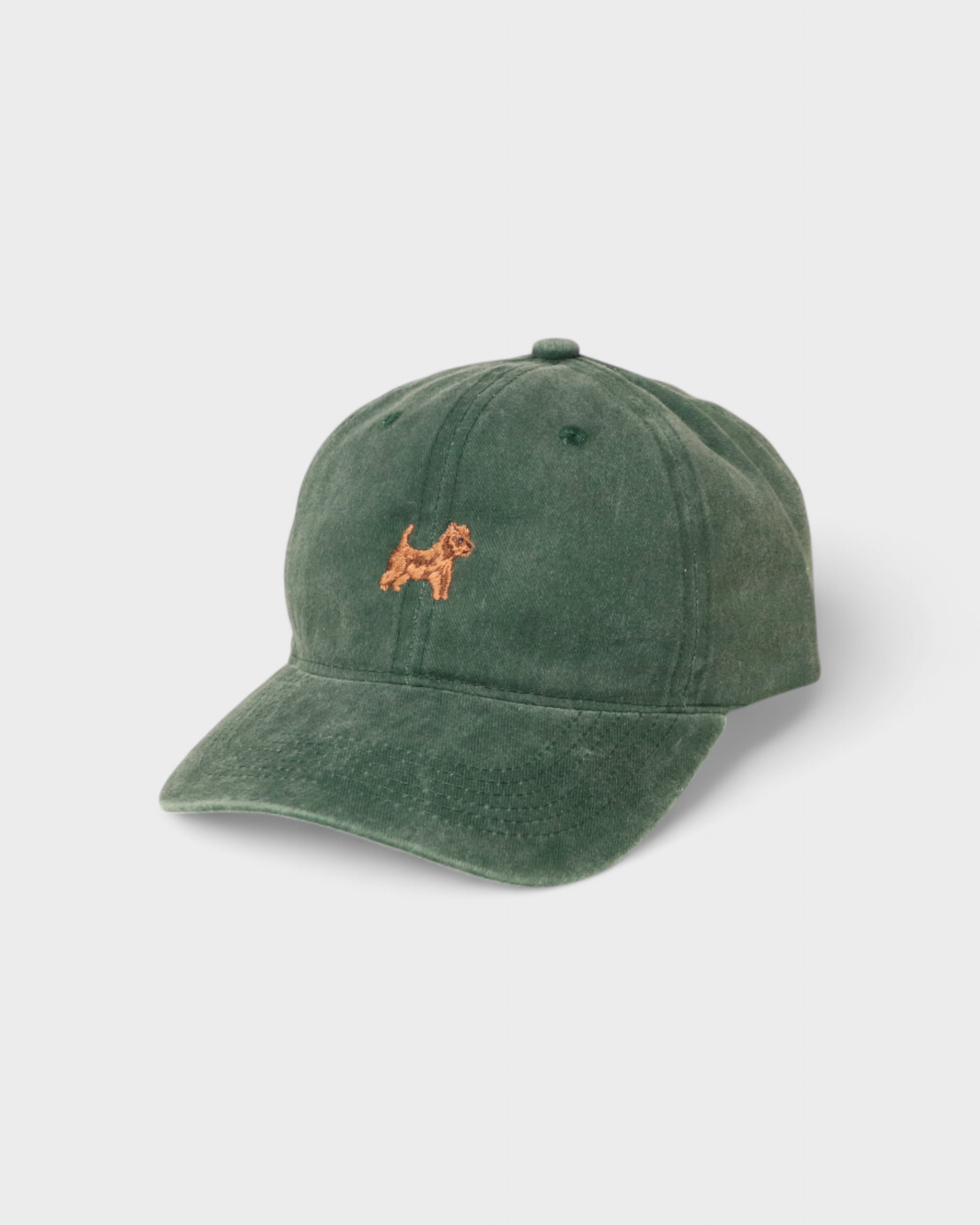 Green washed cotton Australian Terrier personalised hat with embroidered dog design on front