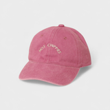 Pink Hot Chippies Personalised Hat with embroidered text and classic baseball fit made of 100% washed cotton
