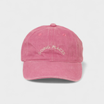 Pink Going Places personalised hat with embroidered text, 100% washed cotton, baseball fit.