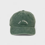 Green Hot Chippies Personalised Hat with embroidered text on front, 100% washed cotton baseball cap.