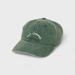 Dark green Hot Chippies Personalised Hat with embroidered text on front, classic baseball fit made of 100% washed cotton