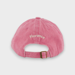 Back view of pink Poodle Personalised Hat with embroidered name "Florence" and adjustable strap
