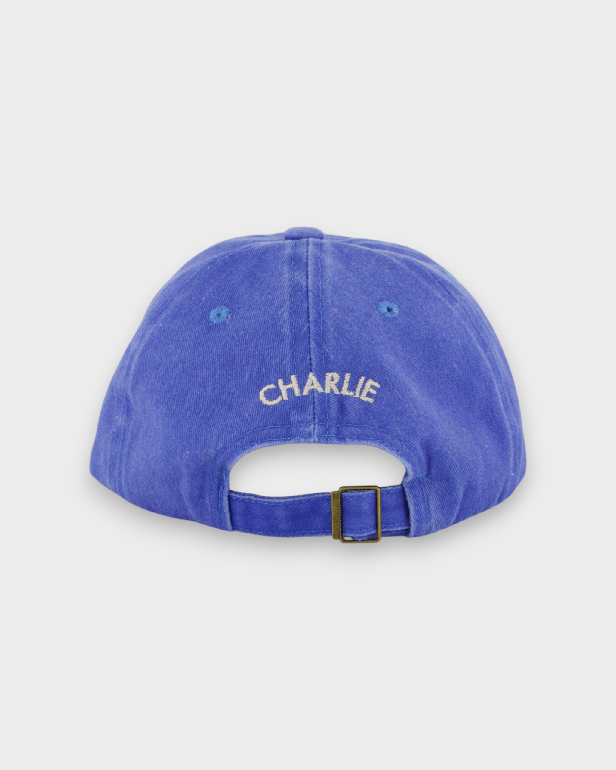 Yorkie Personalised Hat with custom embroidery on back, blue cotton, baseball fit.