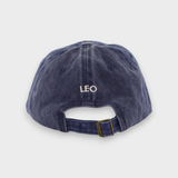 Navy blue Doberman personalised hat with embroidered name "LEO" on the back adjustable strap baseball fit