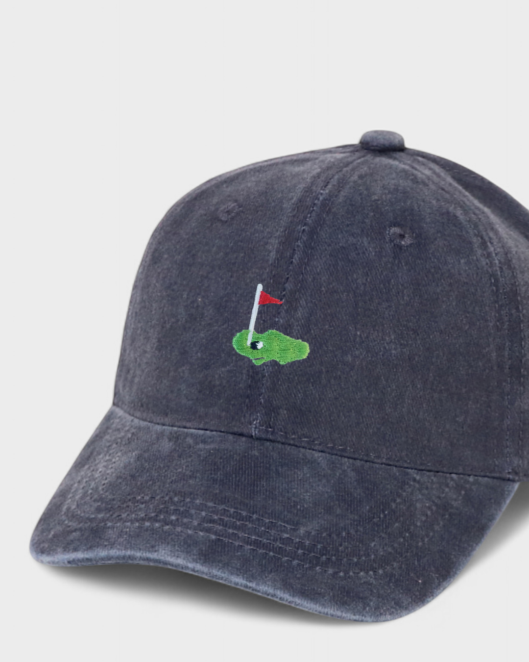 Embroidered Hole In 1 personalised hat made of 100% washed cotton in baseball fit.