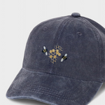 Bees Personalised Hat with embroidered bee design on washed cotton material.