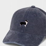 Border Collie personalised hat with embroidered design and custom back embroidery.