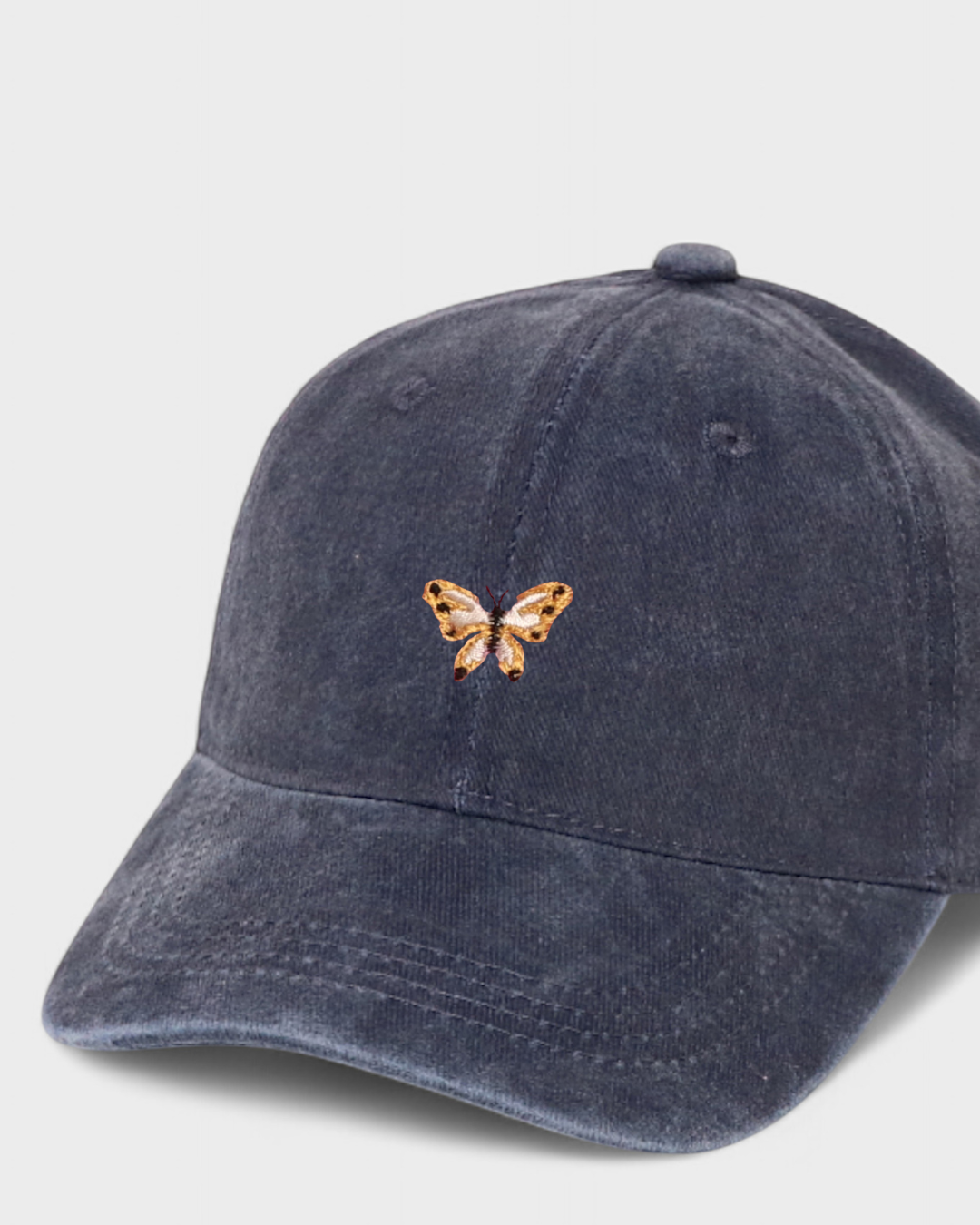 Butterfly personalised pink hat with embroidery, 100% washed cotton, classic baseball fit.