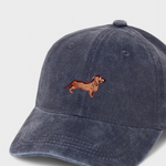 Dachshund personalised hat with hand-drawn embroidery, 100% washed cotton, baseball fit.