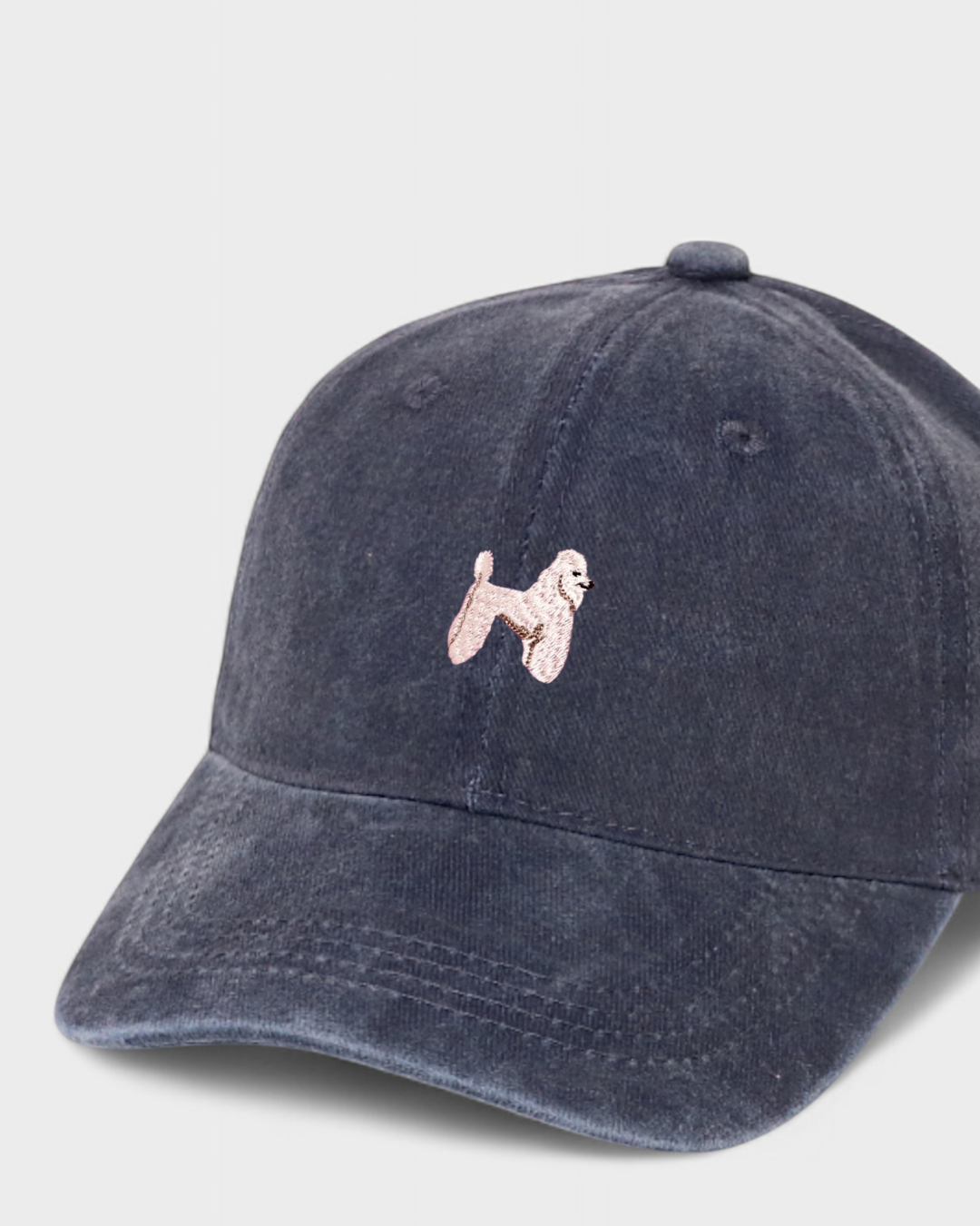 Poodle Personalised Hat with embroidered design, made of 100% washed cotton.