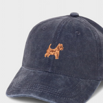 Navy blue Australian Terrier personalised hat with embroidered dog design on front and customizable back embroidery