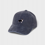 Border Collie personalised hat with embroidered design, navy cotton baseball cap.