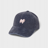 Japanese Spitz personalised navy blue washed cotton baseball hat with embroidered dog design