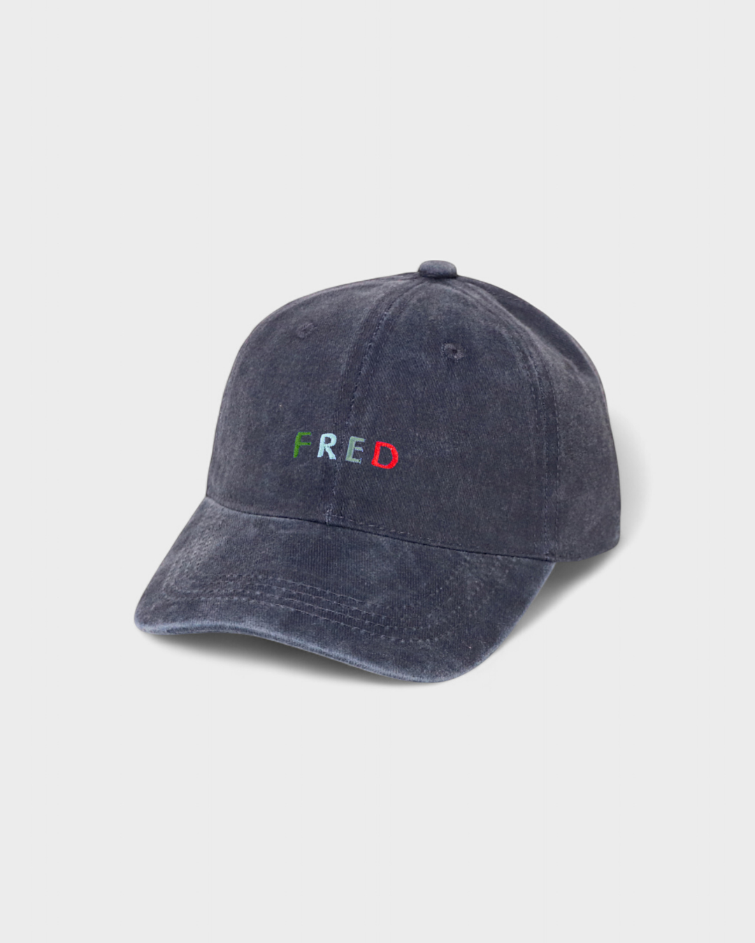 Personalised multi-colour text cap made of 100% washed cotton.