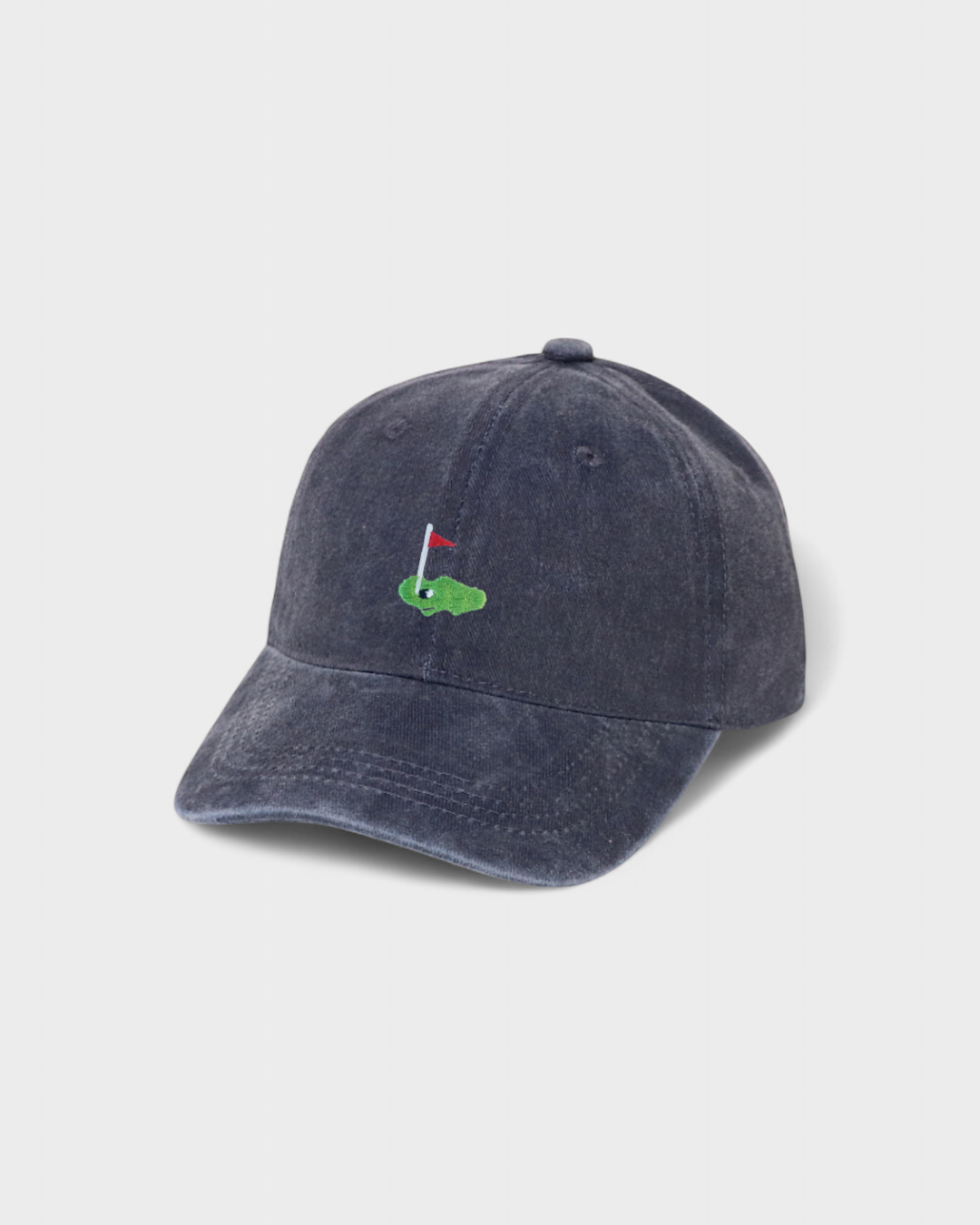 Embroidered Hole In 1 personalised hat with golf design, 100% washed cotton, classic baseball fit.
