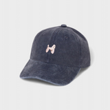 Navy blue baseball hat with embroidered hand-drawn poodle and customizable back embroidery, 100% washed cotton.