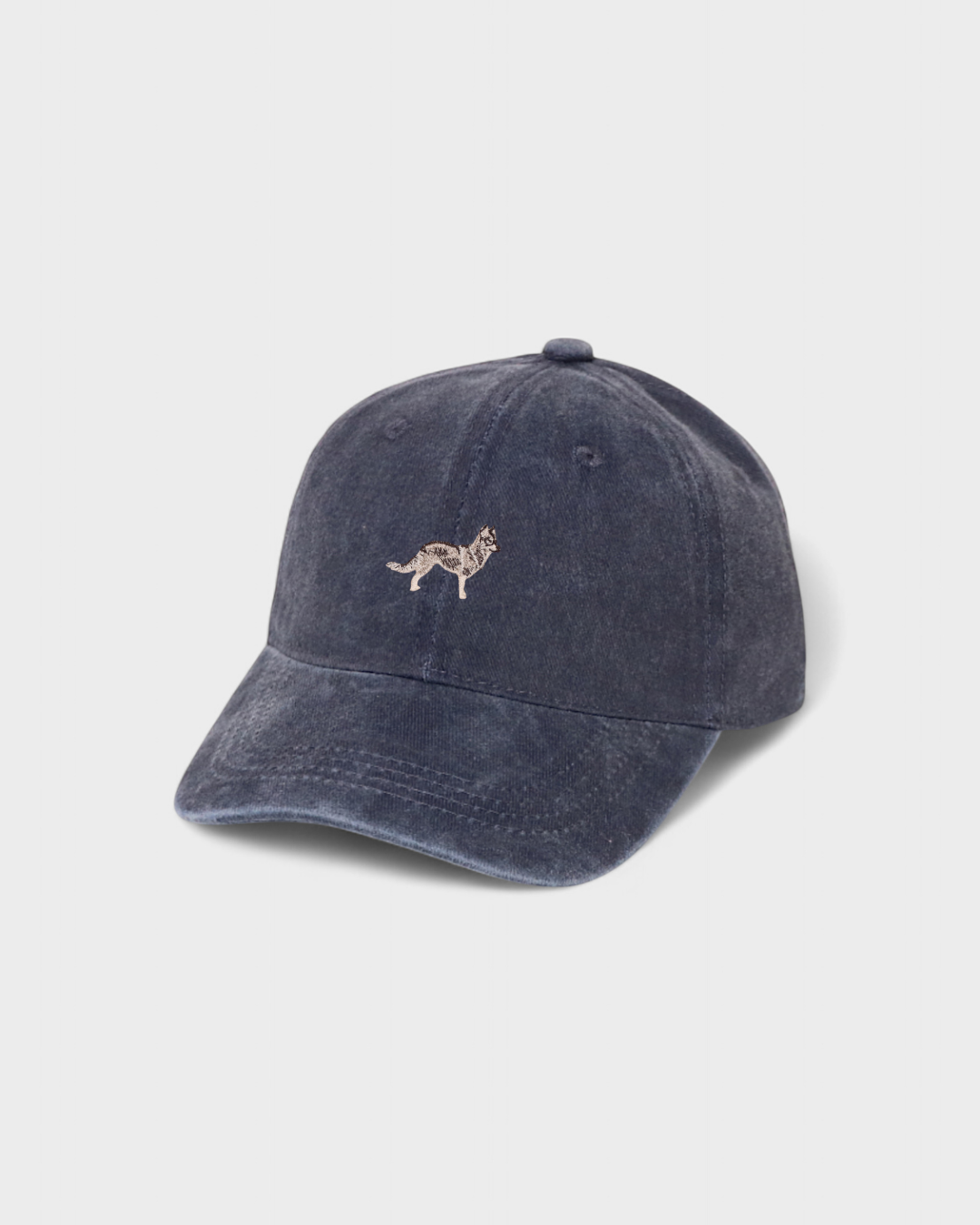 Husky personalised hat with embroidered design on navy baseball cap.