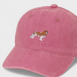 King Charles Spaniel embroidered pink baseball hat made of 100% washed cotton.