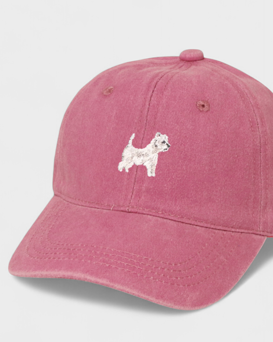 Westie White Terrier embroidered personalised hat in washed cotton.