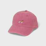 King Charles Spaniel embroidered pink hat with personalized design.