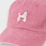 Pink Poodle Personalised Hat with hand-embroidered poodle design and customizable embroidery on back, made from 100% washed cotton in classic baseball style