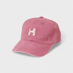 Pink Poodle Personalised Hat with embroidered hand-drawn poodle design on front, made of 100% washed cotton in classic baseball style.