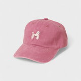Pink Poodle Personalised Hat with embroidered hand-drawn poodle design on front, made of 100% washed cotton in classic baseball style.