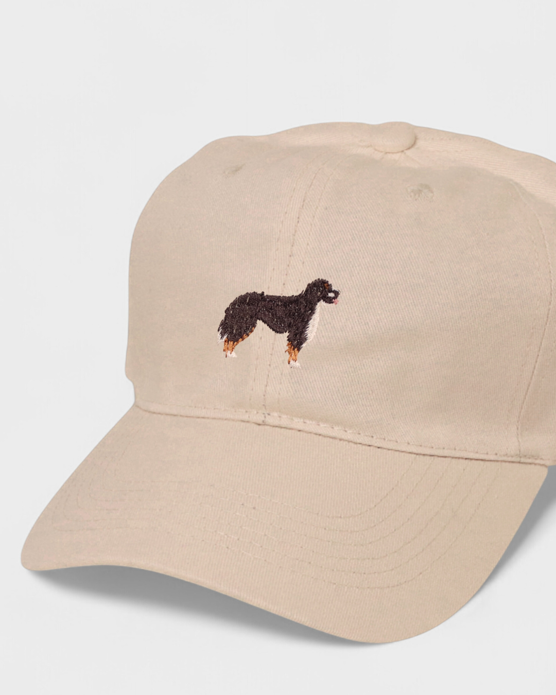 Chow Chow personalised hat with embroidered design on beige cotton cap.
