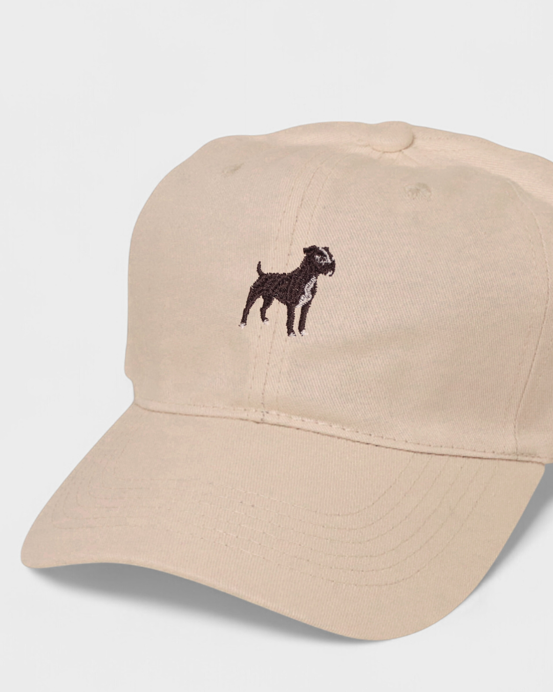 Staffordshire Bull Terrier personalised hat with embroidered design, beige baseball cap.